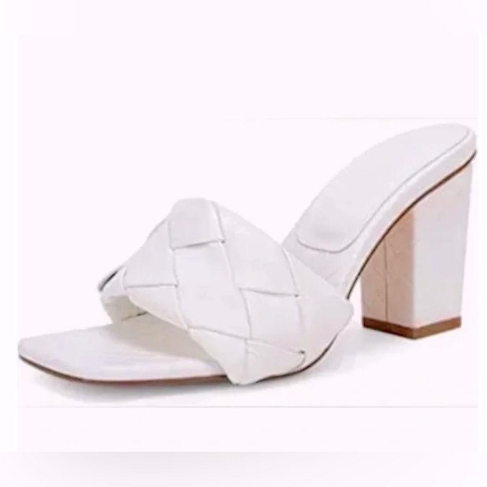 Women Braided Block Heel Sandals Square Open Toe Woven Strap Slipper Size 5.5